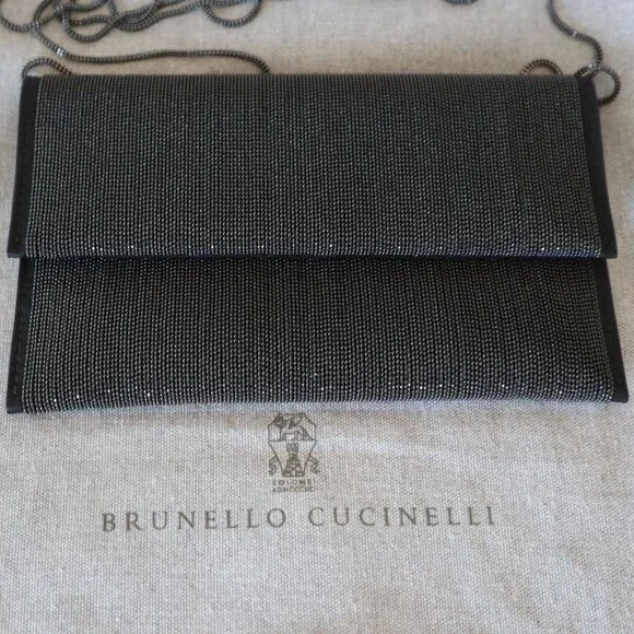 Brunello Cucinelli Monili Crossbody City Bag Gunmetal Clutch Precious New $3895 - Picture 3 of 10
